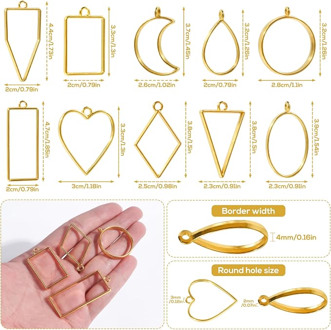 Puocaon Bezels for Clay Jewelry Making - Frame Pendants for Polymer Clay Jewelry Making, Gold Silver Bezels for Earrings, Polymer Clay Supplies, Frame Pendant Earrings Making (60 Pcs)