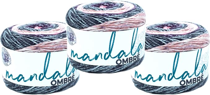 Lion Brand Yarn, Mandala Ombré Yarn, Felicity, Pink Multicolor, 3 Pack | Variegated Yarn for Crochet, Knit, Crafts, Soft, Acrylic Fiber for Blankets, Worsted Weight Sweaters, Colorful Shawls