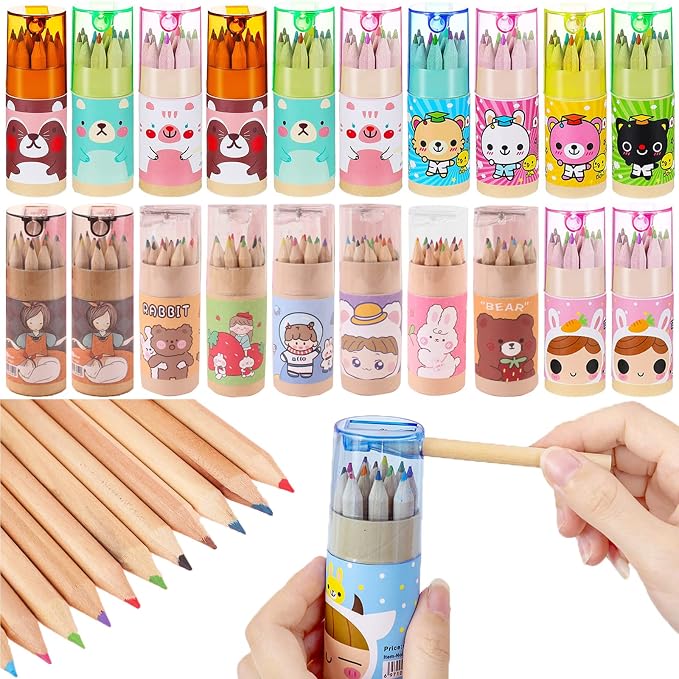 Tergy 20 Packs Mini Colored Pencils with Sharpener in Tube Portable Drawing Art Cartoon Pencils for 3 Years Old and Up Kids Adults Writing Sketching Painting,12 Colors in Tube