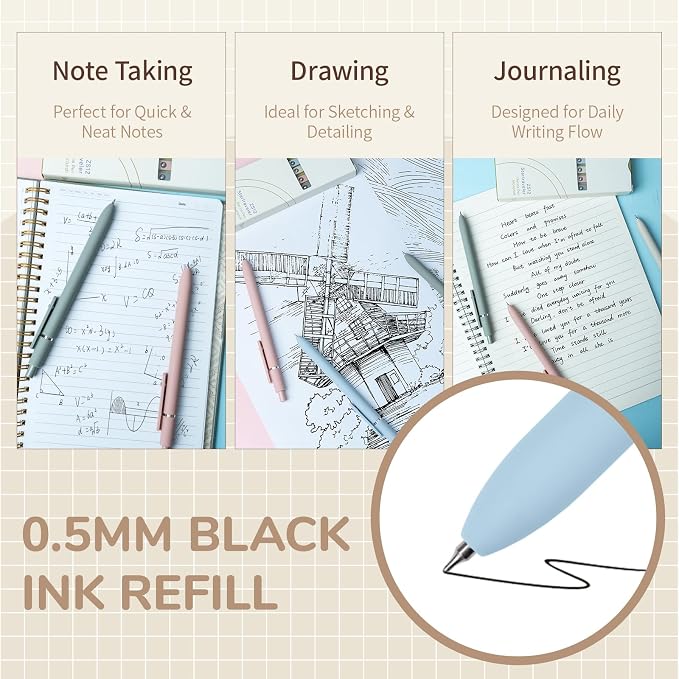 YOXMJDB Gel Pens, 5 Pcs 0.5mm Fine Point Smooth Writing Japanese Cute High-End Series Black Ink Pens for Journaling Note Taking, School Office Supplies for Women Men (5 Pcs Morandi)