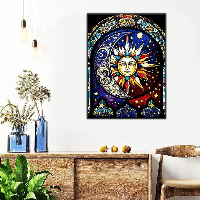 Meothan Framed Paint by Numbers Kits for Adults 12x16in with Wooden Easel | Adult Paint by Number on Canvas, DIY Sun Moon Acrylic Oil Painting Kits with Brushes for Home Wall Decor (30x40cm)