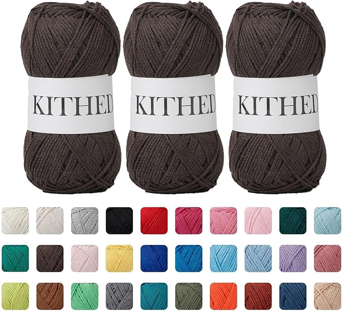 Cotton Yarn，10.5oz，526yard，3 Pack ，Soft Yarn for Crocheting and Knitting (15 Dark Coffee)