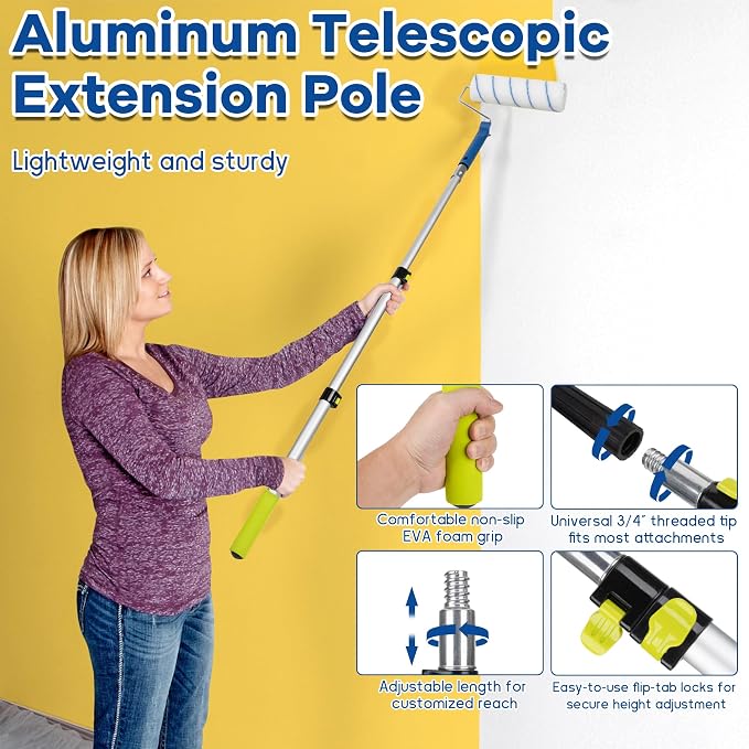 Paint Roller Kit with Extension Pole 28 Piece Set, 4" 9" Paint Roller with Tray, Paint Brushes Set for Professional Painting, House Wall Ceiling Painting Supplies for All Latex and Oil Paints Stains