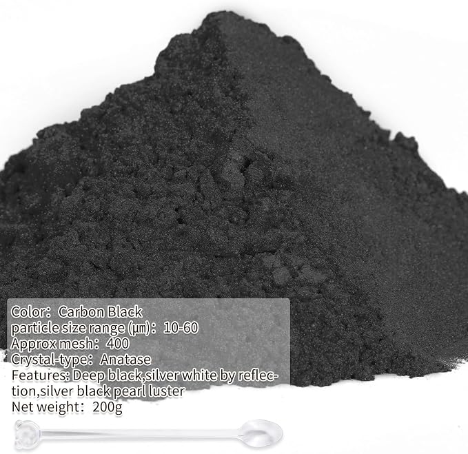 Mica Powder,7.05OZ（200g）,Carbon Black Mica Powder Pigment for Epoxy Resin，Lip Gloss，Car Paint，Dye，Soap Making，Nail Polish,Epoxy Resin,Candle Making,Bath Bombs
