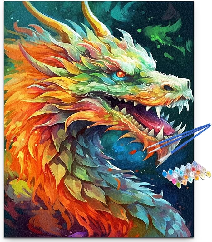 Artunion Colorful Dragon Paint by Numbers for Adults, Animal Paint by Number Kits, DIY Oil Painting Paint by Number Kits on Canvas Arts Craft for Home Wall Decor 16x20 Inch