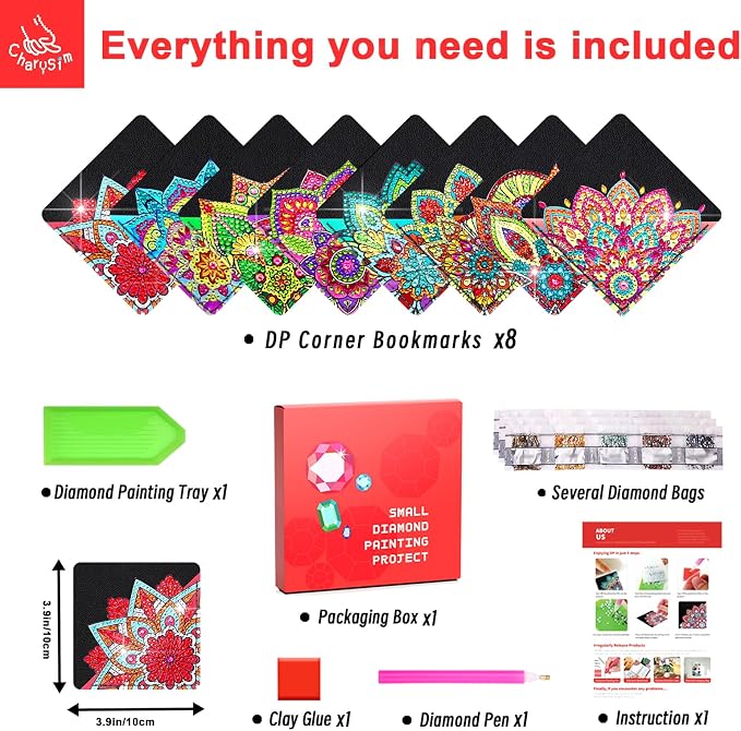 8 PC Diamond Art Corner Bookmarks Kit for Adult Gem Craft Christmas Women | DIY Gem Leather Bookmark Small Paint by Dots Bookmarkers Mandala Flower Black Lotus