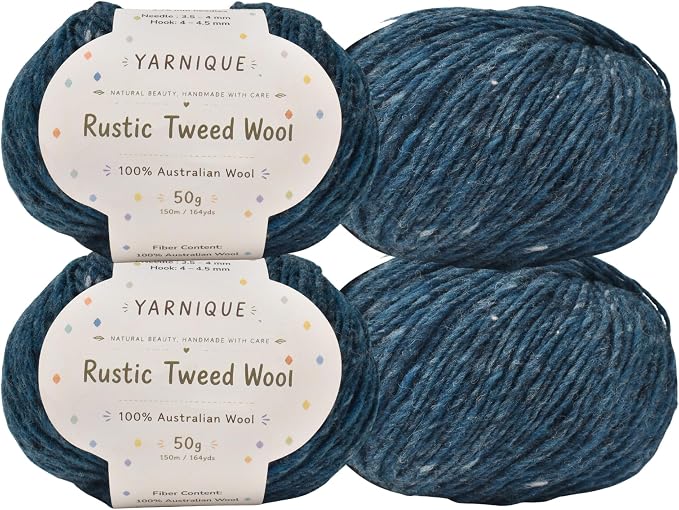 Rustic Tweed Wool Yarn, 1oo% Australian Wool, DK, 4 Skeins 200g/656yds (3149 Deep Peacock Fleck), Wool Yarn for Knitting | Bright Flecks | Warm Handmade Character