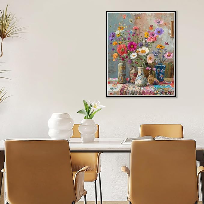 Ausanrl Flowers Framed Paint by Numbers Wooden Easel-Adult Paint by Number Kits on Canvas Framed,Paint by Number Adult,Paint by Numbers with Frame,Gifts and Home Wall Decor 12x16inch