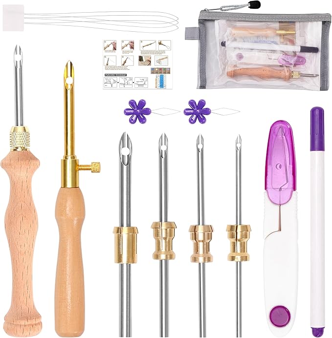 Pllieay Punch Needle Kit for Craft Embroidery - 10PCS Adjustable Punch Needle Set with 5 Sizes Needles, Threader, Scissors & Storage Bag - Easy to Use Punch Needle Kits Adults Beginner