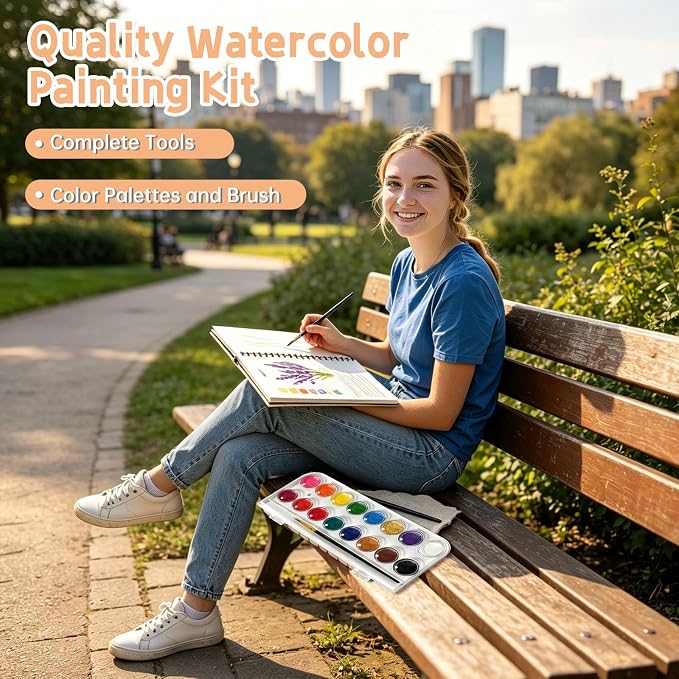Watercolor Workbook, 16 Colors Watercolor Books Paint Set for Adults Teens