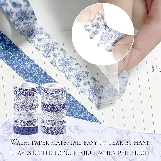 6 Rolls Washi Tape,Blue Washi Tape,Scrapbook Tape Supplies