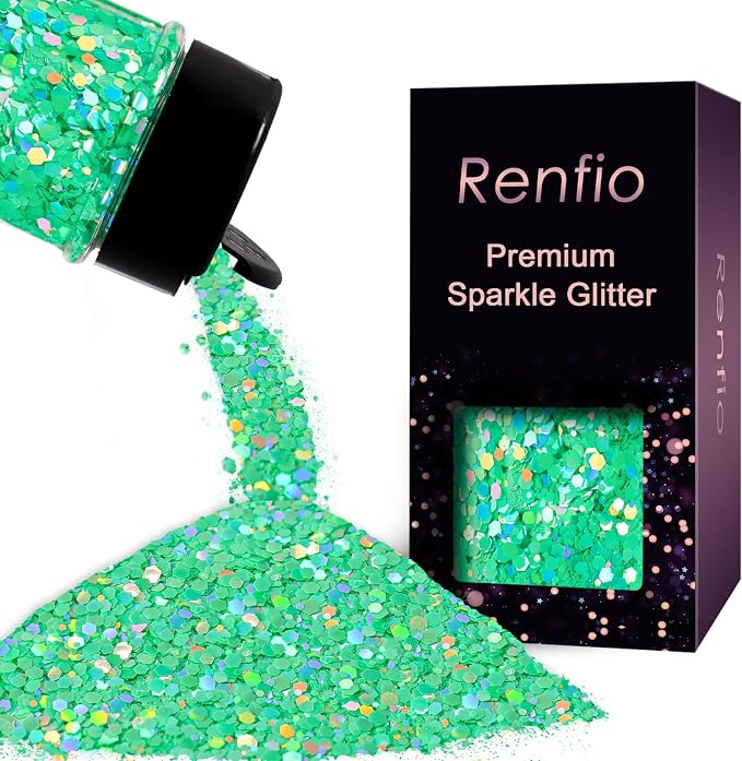 Renfio Holographic Green Chunky Glitter for Snowglobe Tumbler,1.76oz/50g