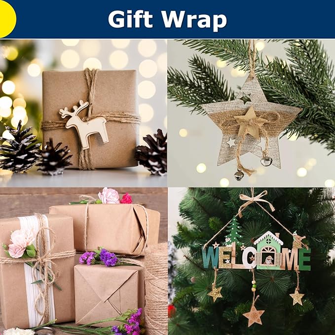 Vanhench Natural Jute Twine Rope 1/13" (2mm) x 1100FT | Jute String Cord for Crafts Gardening Garden Plant Gift Wrapping Arts & Crafts Packing Material Christmas Bulk Decorations