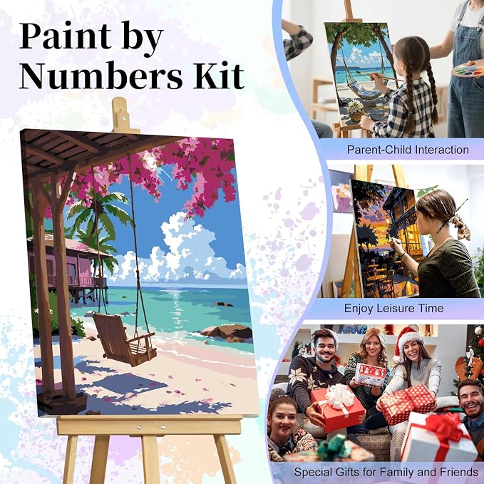 Paint by Numbers Kit for Adults, Tropical Beach Number Painting Canvas Kit | DIY Acrylic Painting Set for Beginners, Stress Relief Relaxing Craft, Home Wall Decor, Holiday Gift for Adults, 16x20 Inch