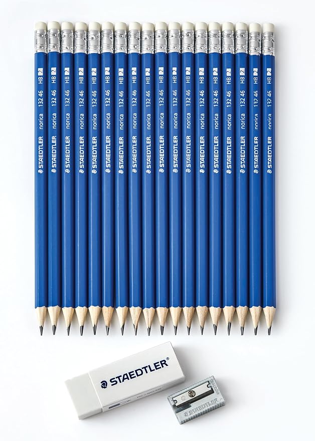 STAEDTLER Norica #2 HB Wood-Cased Pencil Set: 18 Pre-Sharpened Graphite Pencils with 1 Eraser & 1 Sharpener, Break-Resistant Lead, For Writing & Drawing, Blue, Ideal for Classroom, Home & Office