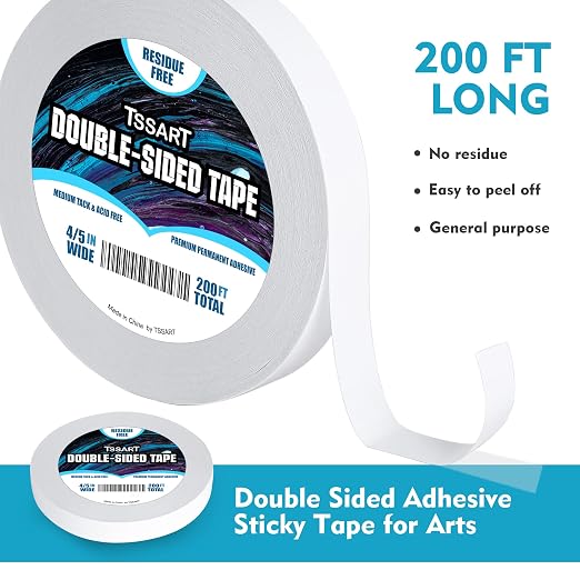 Ultra-Thin Permanent Double-Sided Tape - Double Sided Adhesive Sticky Tape for Arts, Crafts, Photography, Scrapbooking, Tear-by-Hand - Acid Free 4/5 Inch Wide 200FT Long Total