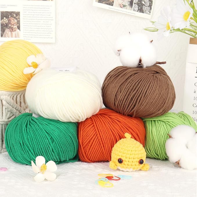 Katech Cotton Acrylic Blend Yarn for Crocheting-Crochet Yarn Set (White) | 55% Cotton 45% Acrylic#3 DK (Light)-Super Soft Milk Cotton Yarn-Great Crochet and Knitting Starter Kit for Colorful Craft