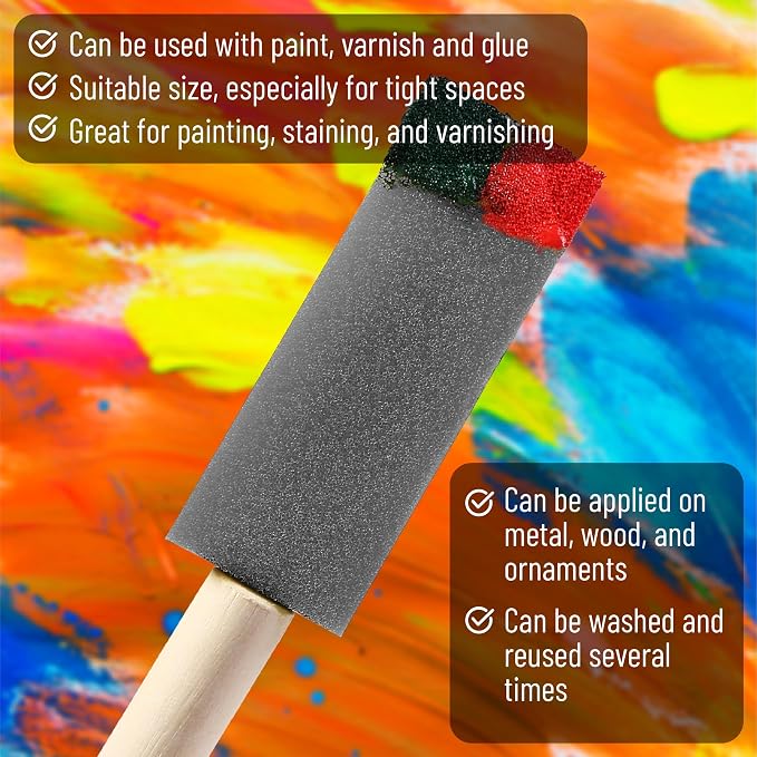 Bates- Foam Paint Brushes with Wood Handle, 1 Inch, 26 Pack, Gray, Sponge Brushes for Painting, Sponge Paint Brush