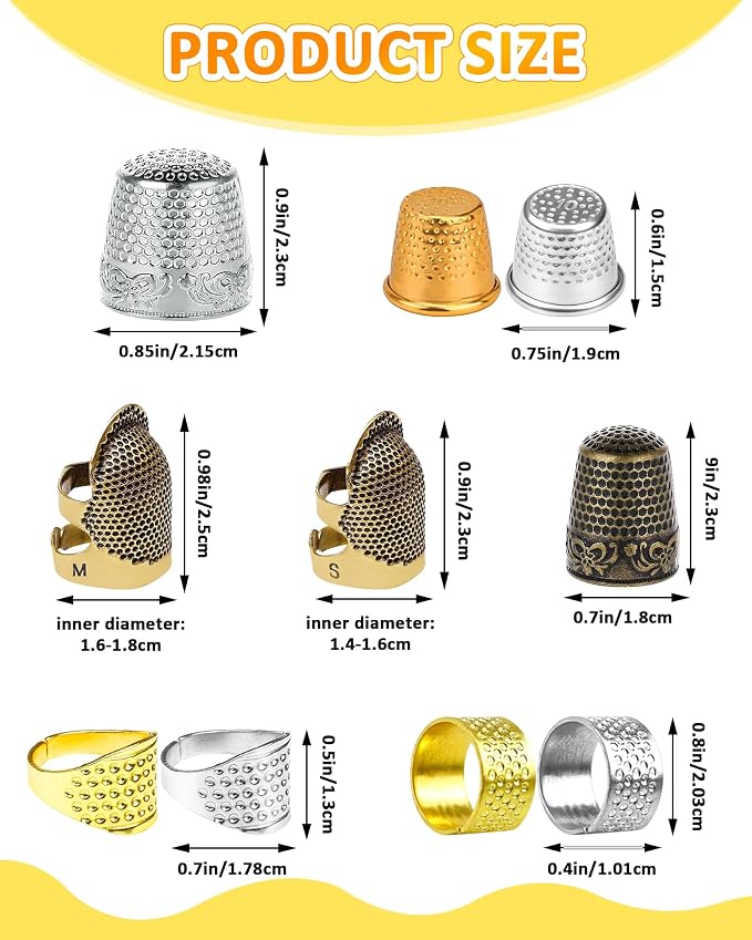 FIVEIZERO Sewing Thimble Kit for Hand Sewing, Metal Finger Protectors for Quilting, Mothers Day Gift, Includes Needle Threader, Embroidery Needles, Seam Ripper, Measuring Tape and Thread Snips