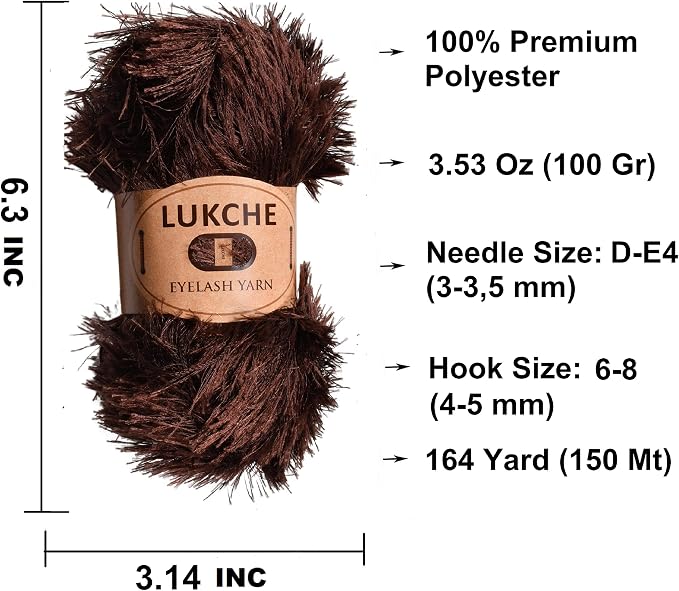 Eyelash Fun Fur Yarn Premium 100% Polyester 164 Yds (150 Mt), 3.53 Oz (100 Gr) Colorful Crochet Yarn Dıy Hand Knitting (Brown, 3 Skein)