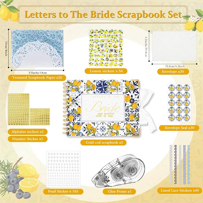 Letters to Bride Scrapbook,8.5 X 7 Inch,Lemon,Yellow, Blue