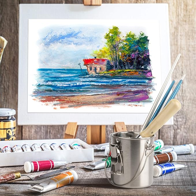 MyLifeUNIT Paint Brush Cleaner, Stainless Steel Brush Holder, 10oz/Small | Durable, Rust-proof, Anti-corrosion, Portable Brush Holder with Porous Strainer Filter for Watercolor Acrylic Oil Painting