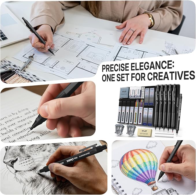 WUO Mechanical Pencil Set, 5 Pack Drafting Pencils 0.5/0.7/0.9/2.0/2.0mm