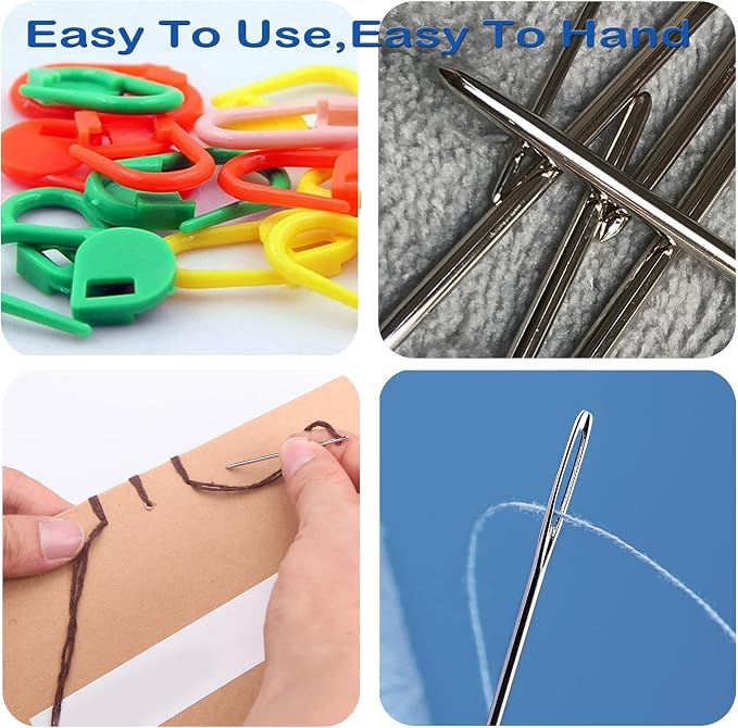 17 Pcs Sewing Knitting Kits, 9 Pcs Large-Eye Blunt Yarn Needles, 2 Pcs Needle Threader, 6 Pcs Colorful Knitting Crochet Locking Counter Stitch Needle, Suitable for Crochet Project