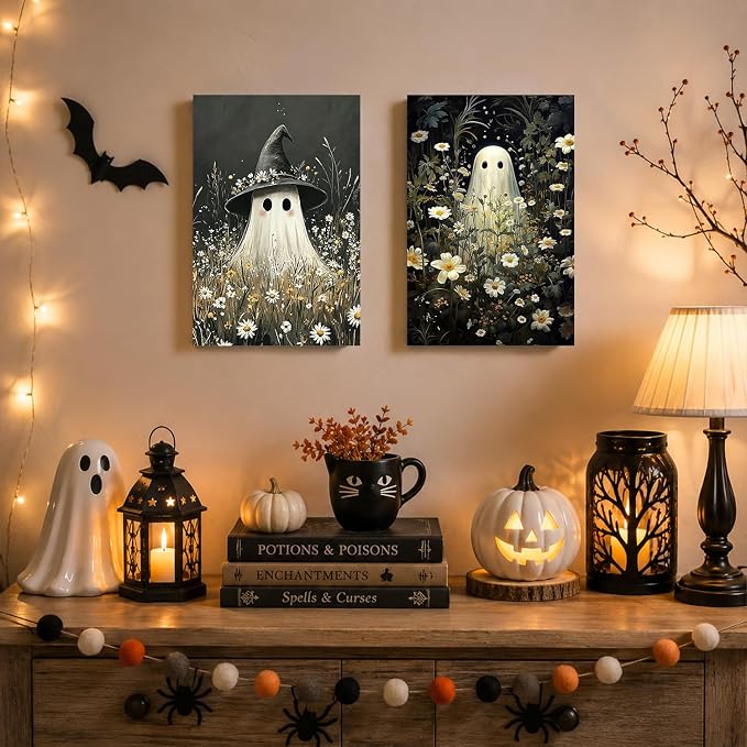 SUJINMEI 2 Pack Halloween Paint by Numbers Kit for Adults (Ghost, 8x12inch)