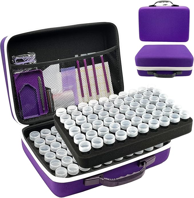 120 Slot Diamond Painting Storage Containers | Purple 120-slot storage box with tools & accessories for diamond art