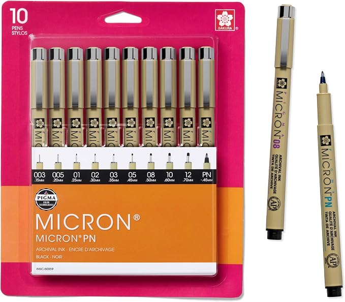 SAKURA Pigma Micron Black Ink Multi-tip Set, 10 Pack | Archival Black Ink Pens for Writing, Illustration & Journaling, Great for Artists, Crafters & DIY Gift Projects