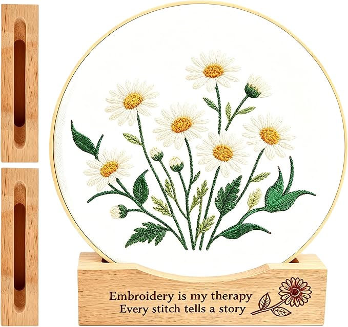 PXIRQ 2-Pack Embroidery Hoop Display Stand – 2‑Tier Grooved Frame Holder Wooden Base for Showcasing Finished Embroidery Art, Cross-Stitch Projects & Needlework, Home Decor & Craft Fairs Accessories
