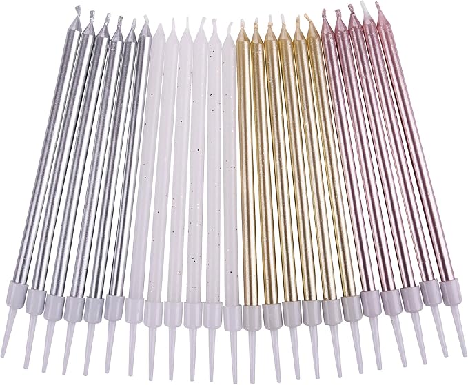 PHD CAKE Gold, Silver, Rose Gold, White, Long Birthday Candles in Holders, Cake Candles, Birthday Parties, Wedding Decorations, Party Candles, Celebrations