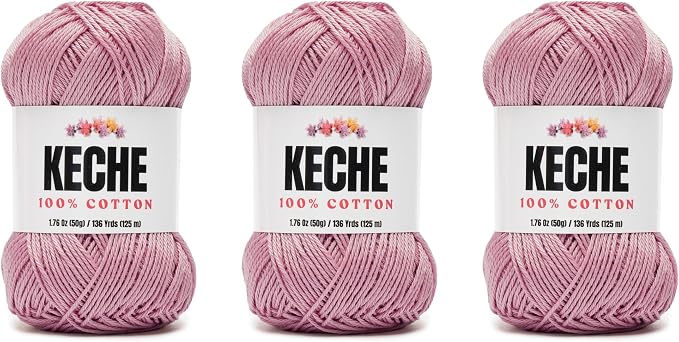 Cotton Yarn - 100% Cotton Yarn for Crocheting and Knitting, Mercerized Cotton Amigurumi Yarn Fine-Sport 2 1.76 oz (50g) / 136 Yrds (125 m) 3 Skeins - Dusty Rose
