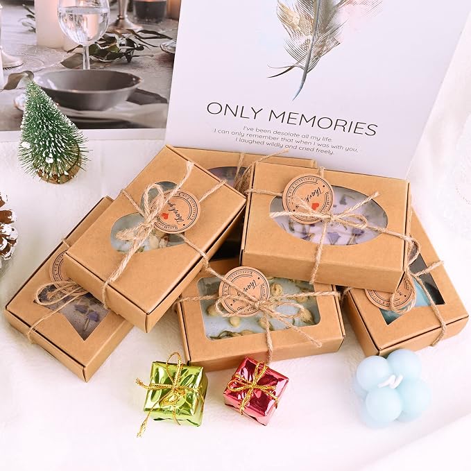 Soap Boxes for Homemade Soap, Soap Packaging Gift Box with Window | 3.54 X 2.36 X 1.18 Inch Soap Packaging Gift boxes Brown with Window, Small Rectangular Soap Boxes (32PCS)