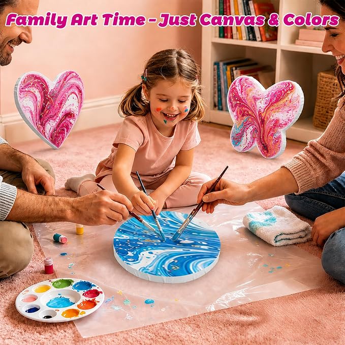 3Pack Stretched Blank Canvas for Painting with Circle, Heart, Butterfly