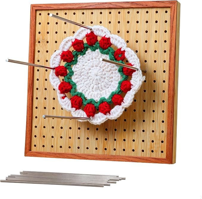 HHSarioneiro 7.8" Crochet Blocking Board with 16 Pins/Pegs, Granny Square Blocking Boards for Crochet Projects, Wooden Crocheting Accessories Gifts for Crocheters