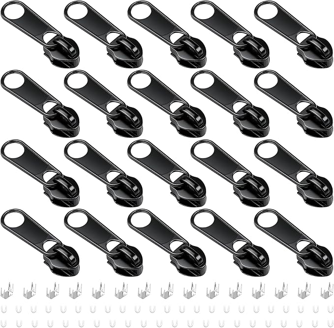 DOITEM 20Pcs Zipper Repair Kit Zippers Replacement 5# Zipper Pull Rescue Kit for Clothing Jackets Purses Luggage Backpacks