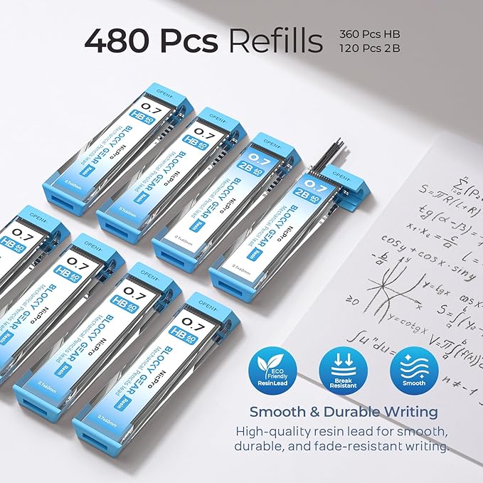 Nicpro Blocky Gear Mechanical Pencils 0.7 mm with Case, 3 Pack