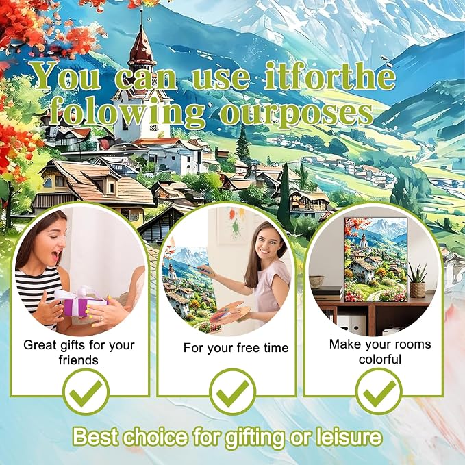 Ycydilirab Landscape Paint by Numbers for Adults-Paint by Number Scenery,DIY Acrylic Paint by Numbers Kits on Canvas Village Drawing Colorful Paintworks Artwork for Adults Beginner 16x20inch