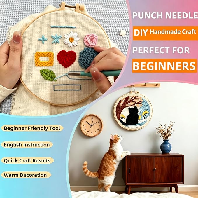 DIY Punch Needle Kits Cute Cartoon Koala Portrait with Hoop 20x20cm-3 | with Pattern Stamped Easy for Beginners Embroidery Punch Needle Starter Craft Set for Adults Festival Gift and Decoration