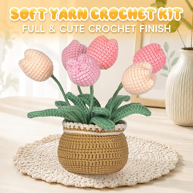 LUDOTEK Crochet Kit for Beginners, Crochet Plant Kit,Knitting Kit (Tulip)