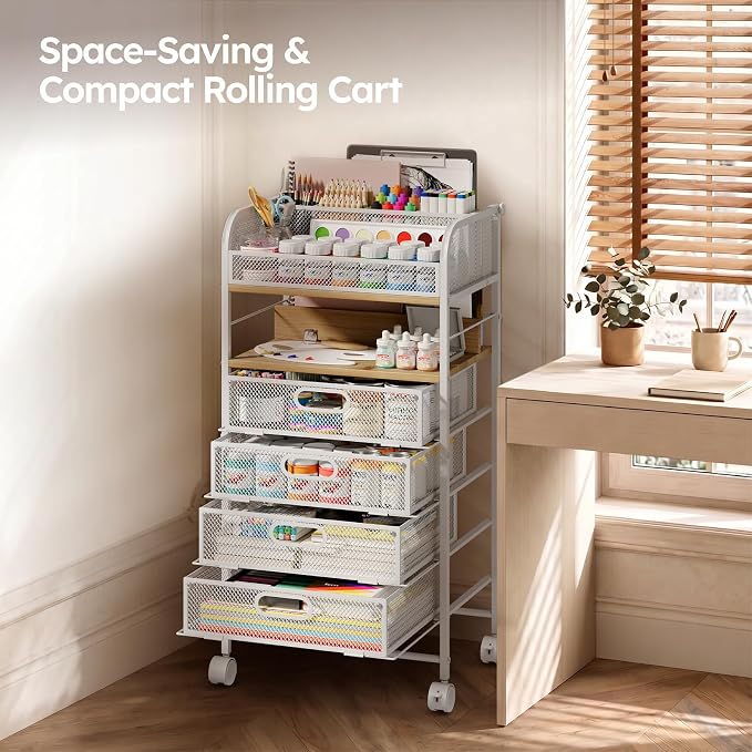 Homsorout Rolling Art Cart with 4 Drawers, Maple