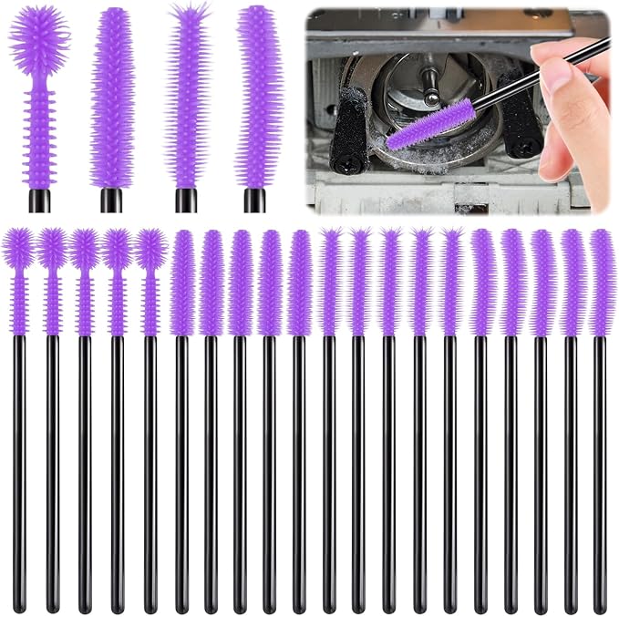 FJW Machine Cleaning Brushes, Reusable Silicone Dense Bristles Clean Brush for Sewing Machine Internal and Spool Area, The Every Nook and Cranny Sewing Machine Cleaning Tools 20 PCS Purple