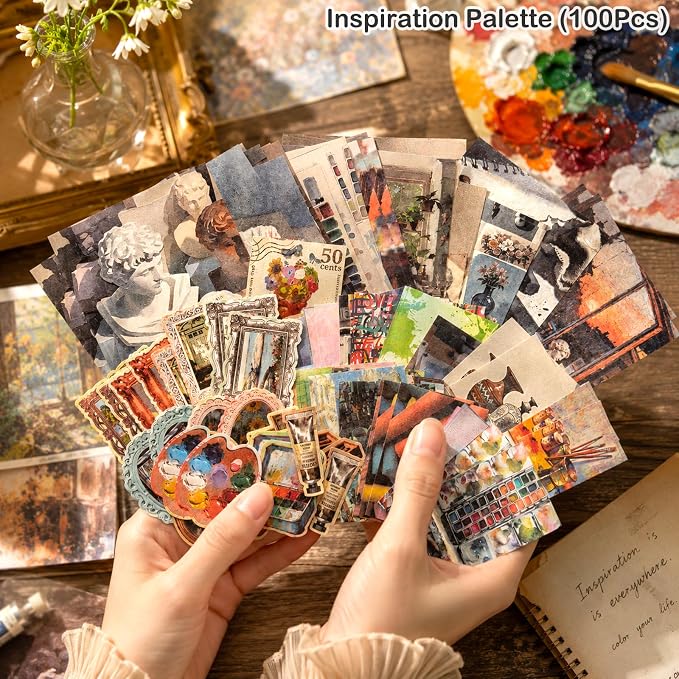 400 Pcs Vintage 4 Themes Scrapbook Paper Pack