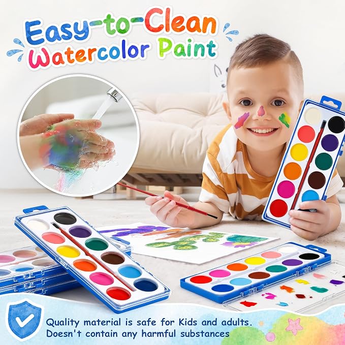 36 Pack Watercolor Paint Set, 12 Colors Water Paint Bulk for Kids