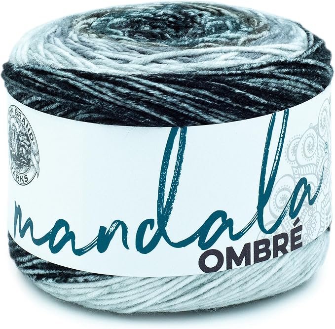 Lion Brand Yarn, Mandala Ombré Yarn, Cool, Gray Multicolor, 1 Pack | Variegated Yarn for Crochet, Knit, Crafts, Soft, Acrylic Fiber for Blankets, Worsted Weight Sweaters, Colorful Shawls