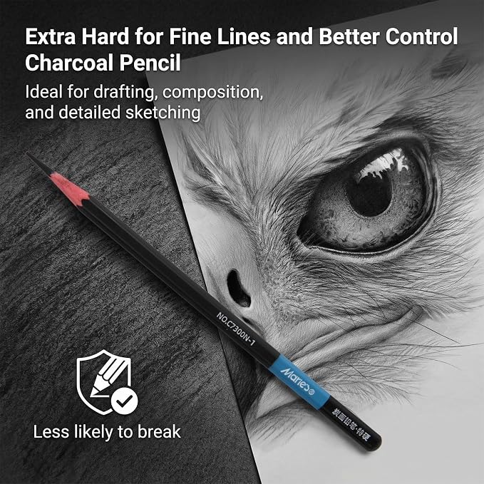 Marie's Charcoal Pencils for Drawing, 10 Pieces, Extra Hard Hard Medium Soft Extra Soft, Sketching Pencils for Artists, Smooth Charcoal Core for Layering, Blending and Detailed Artwork(Soft)