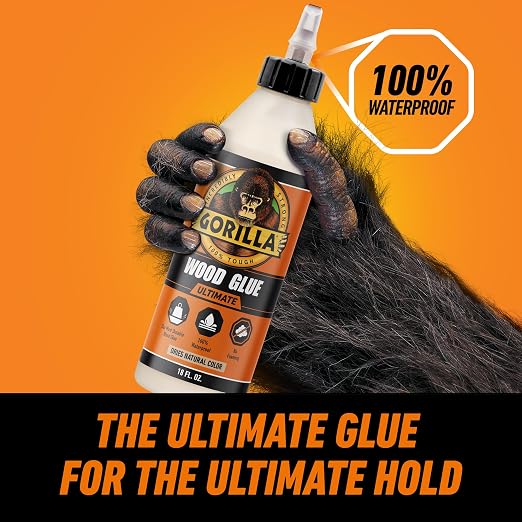 Gorilla Ultimate Waterproof Wood Glue, Natural Color, 18 oz