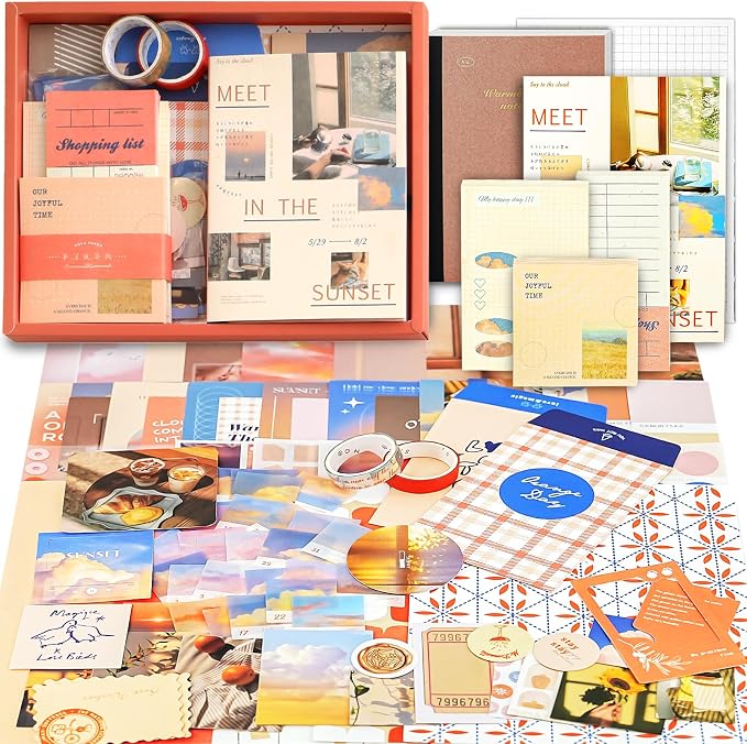Scrapbooking Supplies Kit, A6 Grid Notebook, Aesthetics Junk Journal Kit